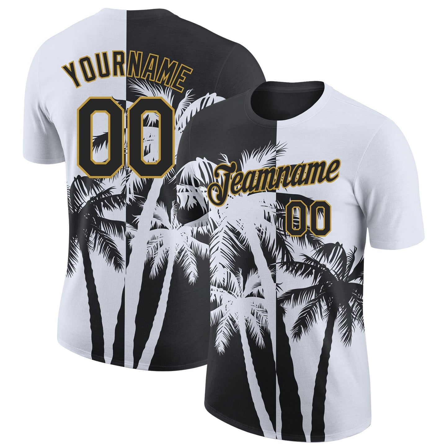 Custom White Black-Old Gold Hawaii Tropical Coastal Palm Trees Performance T-Shirt