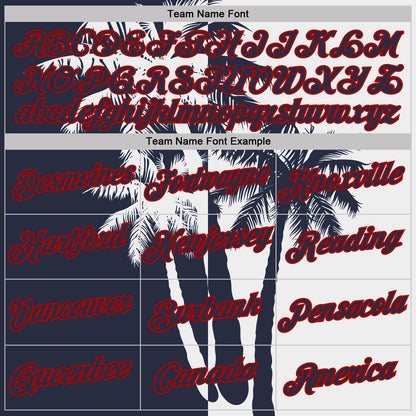 Custom White Navy-Red Hawaii Tropical Coastal Palm Trees Performance T-Shirt