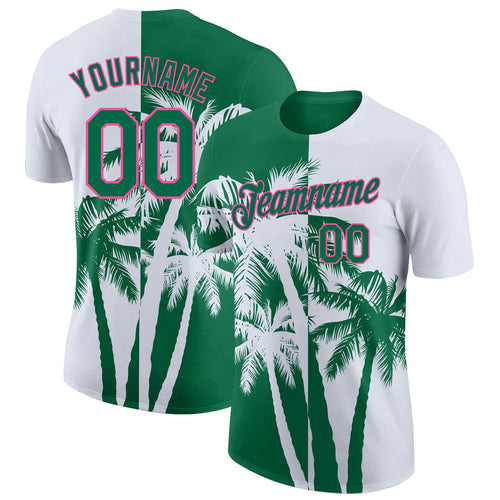 Custom White Kelly Green-Pink Hawaii Tropical Coastal Palm Trees Performance T-Shirt