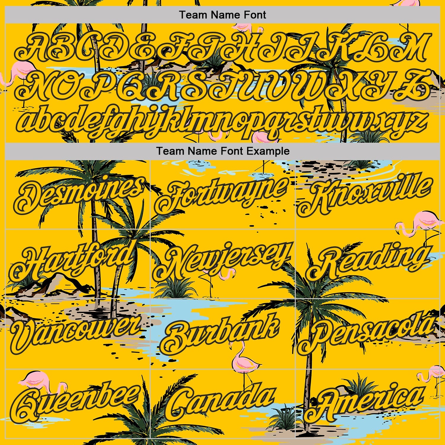 Custom Yellow-Black Tropical Hawaii Palm Trees Summer Beach Flamingo Performance T-Shirt