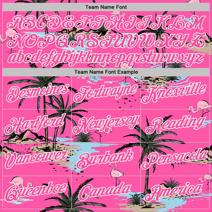 Custom Pink-Black Tropical Hawaii Palm Trees Summer Beach Flamingo Performance T-Shirt