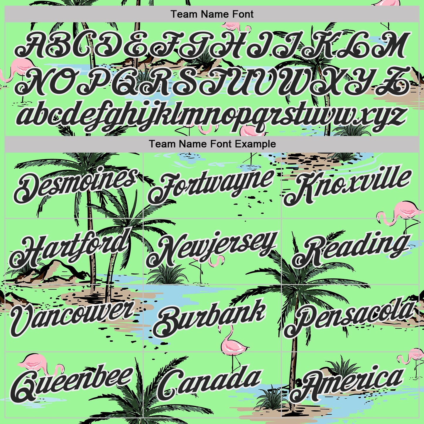 Custom Pea Green Black-White Tropical Hawaii Palm Trees Summer Beach Flamingo Performance T-Shirt
