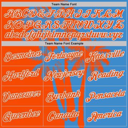 Custom Powder Blue Orange-White Hawaii Tropical Coastal Palm Trees Performance T-Shirt