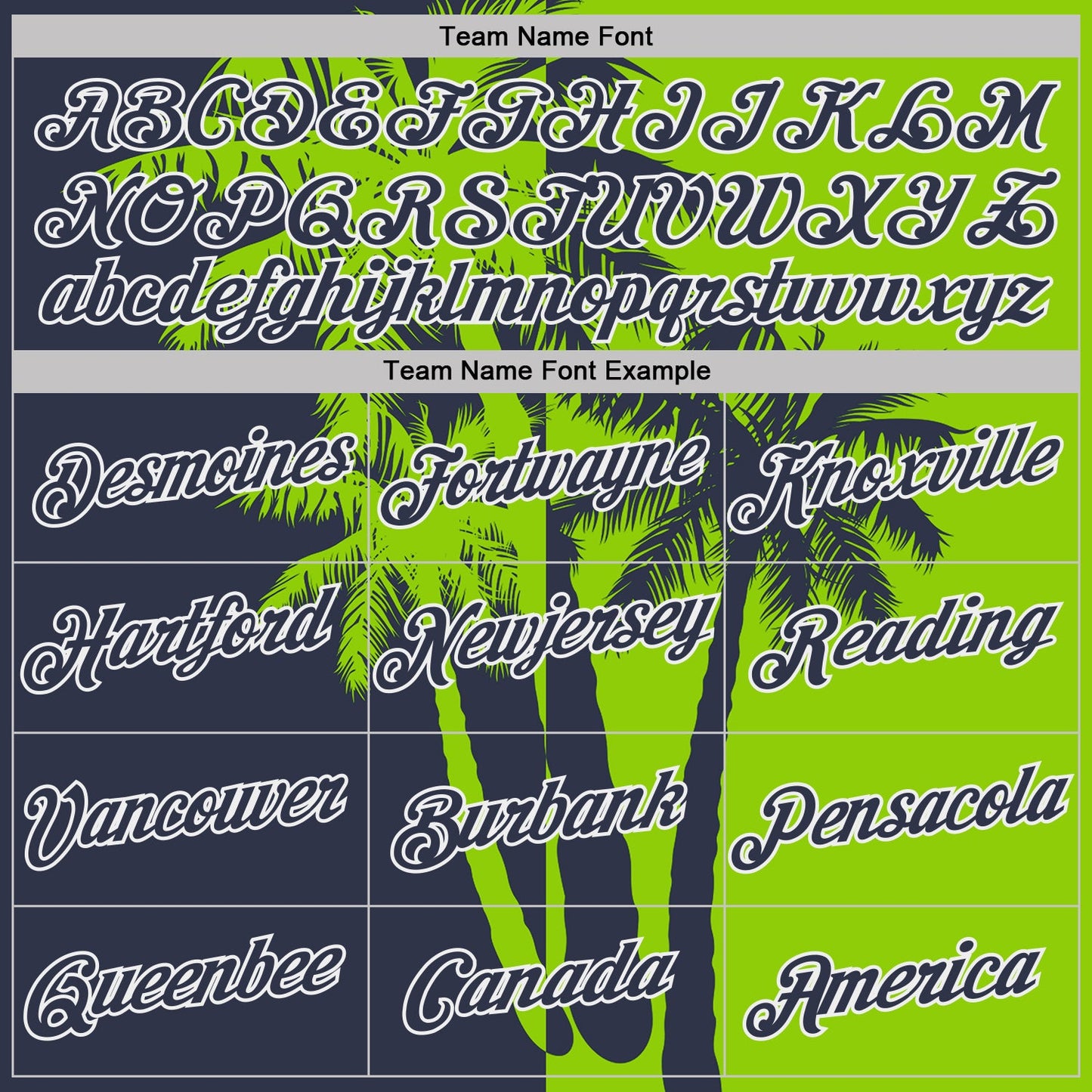 Custom Neon Green Navy-White Hawaii Tropical Coastal Palm Trees Performance T-Shirt