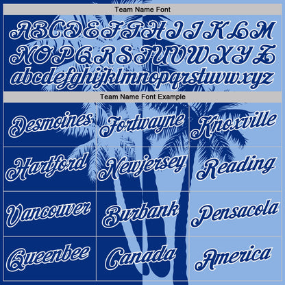 Custom Light Blue Royal-White Hawaii Tropical Coastal Palm Trees Performance T-Shirt