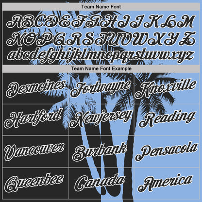 Custom Light Blue Black-White Hawaii Tropical Coastal Palm Trees Performance T-Shirt