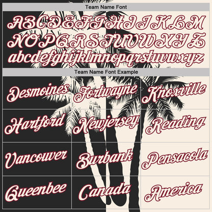 Custom Cream Black-Crimson Hawaii Tropical Coastal Palm Trees Performance T-Shirt