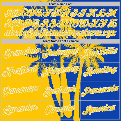 Custom Thunder Blue Yellow-White Hawaii Tropical Coastal Palm Trees Performance T-Shirt