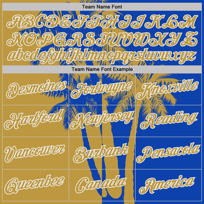 Custom Thunder Blue Old Gold-White Hawaii Tropical Coastal Palm Trees Performance T-Shirt