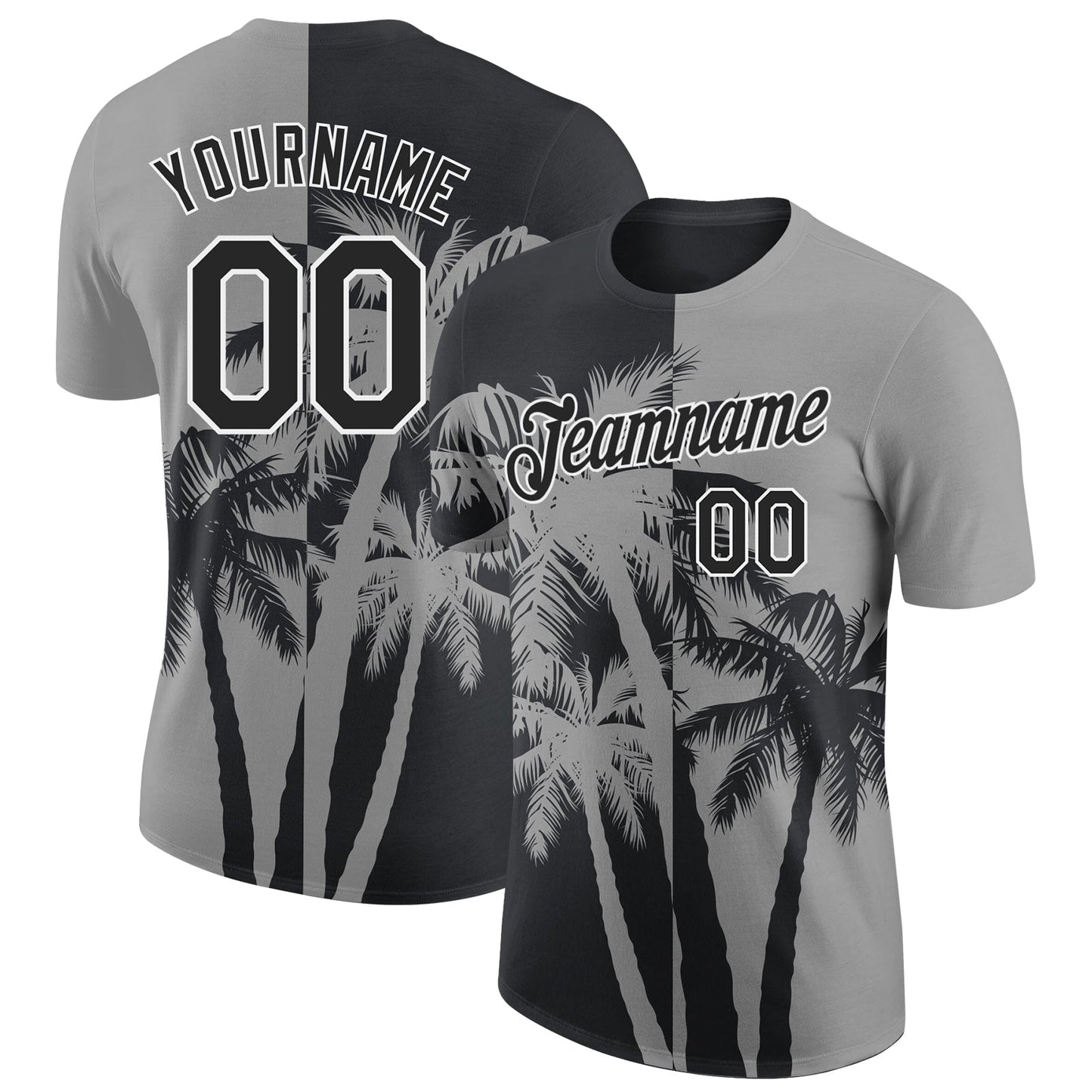 Custom Gray Black-White Hawaii Tropical Coastal Palm Trees Performance T-Shirt