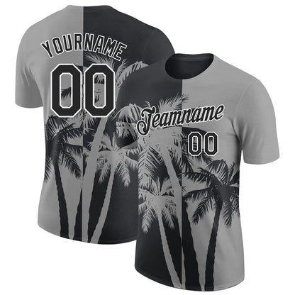 Custom Gray Black-White Hawaii Tropical Coastal Palm Trees Performance T-Shirt