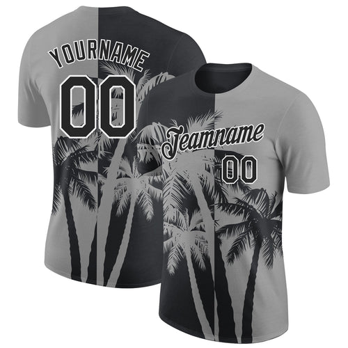 Custom Gray Black-White Hawaii Tropical Coastal Palm Trees Performance T-Shirt
