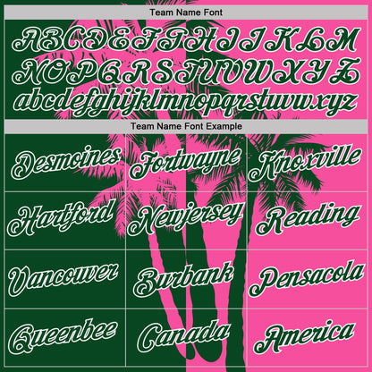 Custom Pink Green-White Hawaii Tropical Coastal Palm Trees Performance T-Shirt
