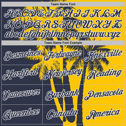 Custom Yellow Navy-White Hawaii Tropical Coastal Palm Trees Performance T-Shirt