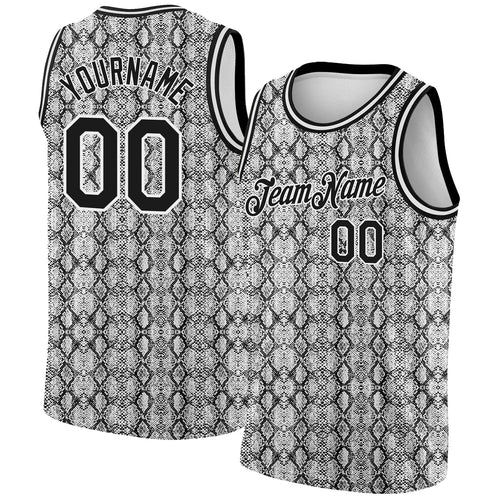 Custom Black White 3D Pattern Design Snakeskin Authentic Basketball Jersey