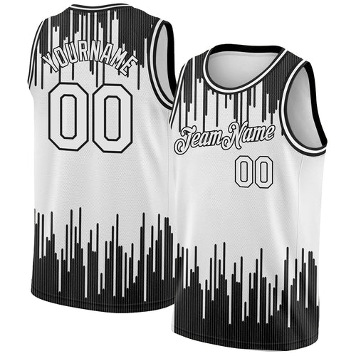 Custom White Black Abstract Vertical Lines Authentic City Edition Basketball Jersey