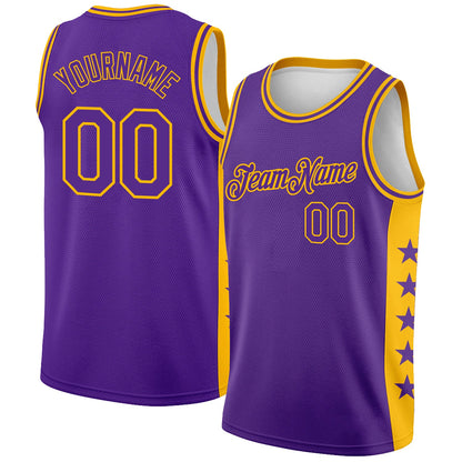 Custom Purple Gold Side Panel Stars Authentic City Edition Basketball Jersey