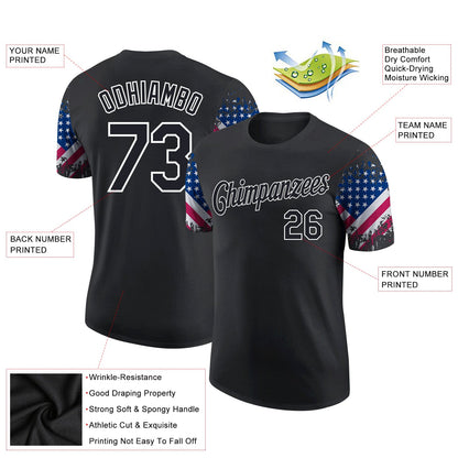 Custom Black White 3D American Flag Patriotic Performance T-Shirt