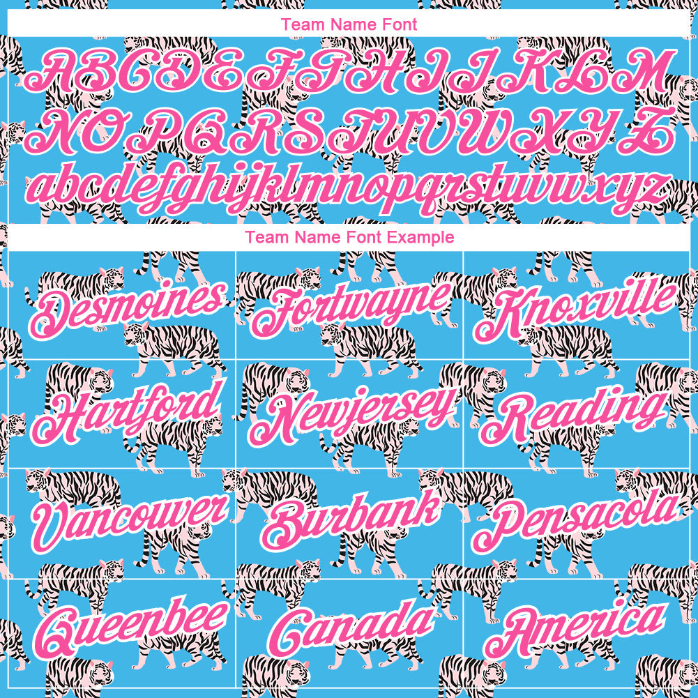Custom Light Blue Pink-White 3D Pattern Design Tiger Performance T-Shirt