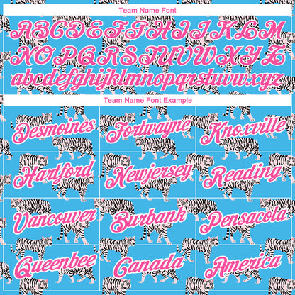 Custom Light Blue Pink-White 3D Pattern Design Tiger Performance T-Shirt