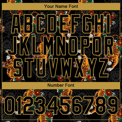 Custom Black Old Gold 3D Pattern Design Tiger Performance T-Shirt