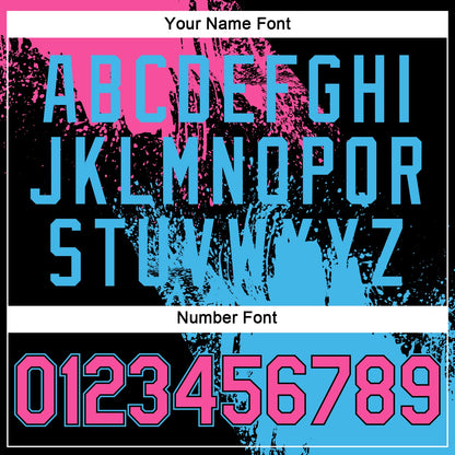 Custom Black Pink-Sky Blue 3D Pattern Design Abstract Brush Stroke Performance T-Shirt
