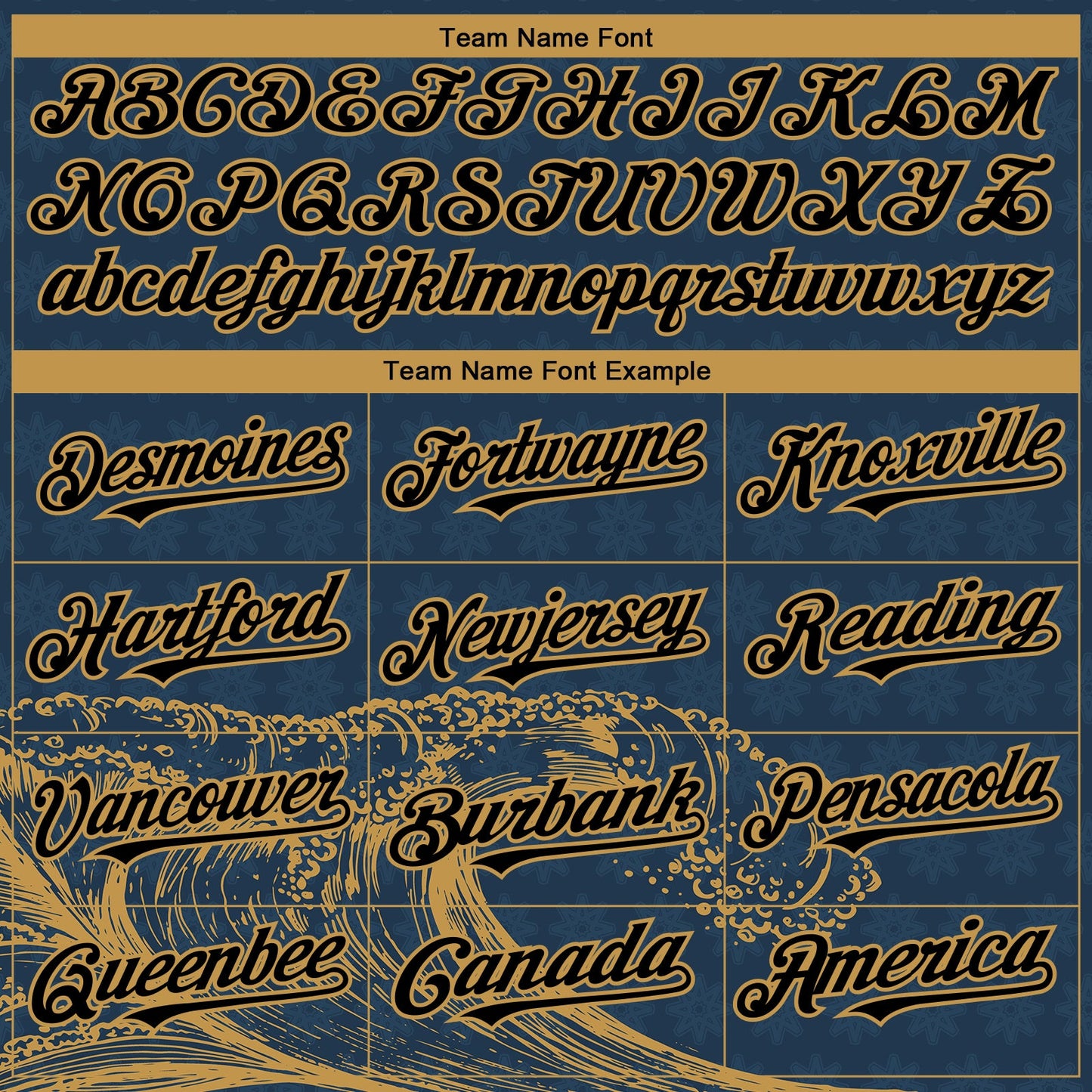 Custom US Navy Blue Black-Old Gold 3D Pattern Design Wave Authentic Baseball Jersey
