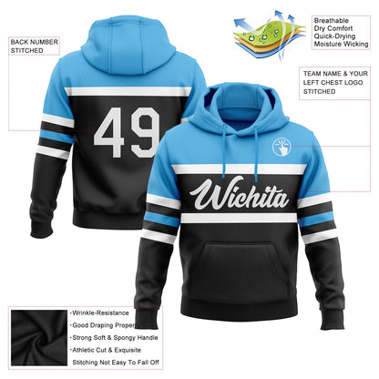 Custom Stitched Black White-Sky Blue Line Sports Pullover Sweatshirt Hoodie