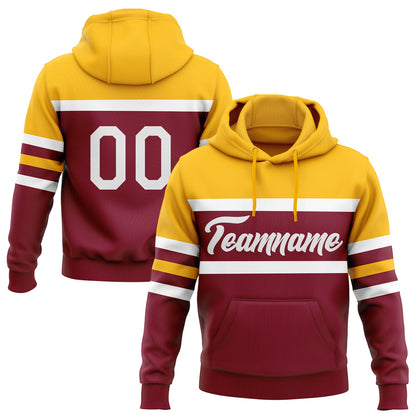 Custom Stitched Crimson White-Gold Line Sports Pullover Sweatshirt Hoodie