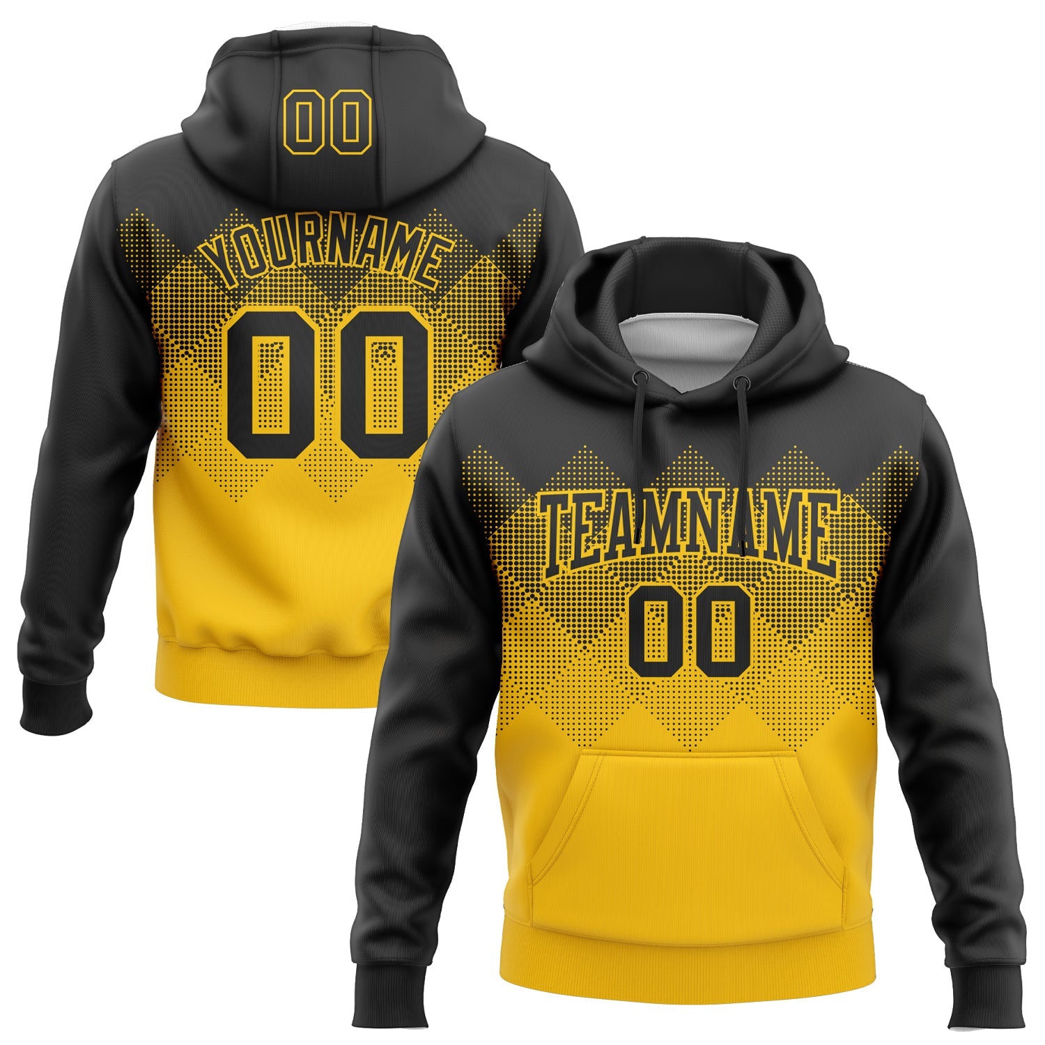 Custom Stitched Black Yellow 3D Pattern Design Gradient Square Shape Sports Pullover Sweatshirt Hoodie