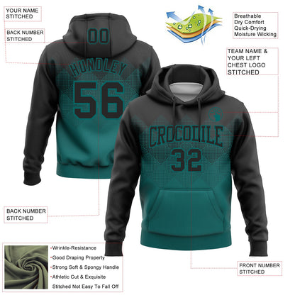 Custom Stitched Black Teal 3D Pattern Design Gradient Square Shape Sports Pullover Sweatshirt Hoodie