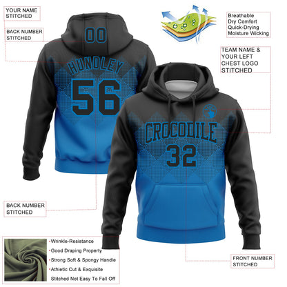Custom Stitched Black Blue 3D Pattern Design Gradient Square Shape Sports Pullover Sweatshirt Hoodie