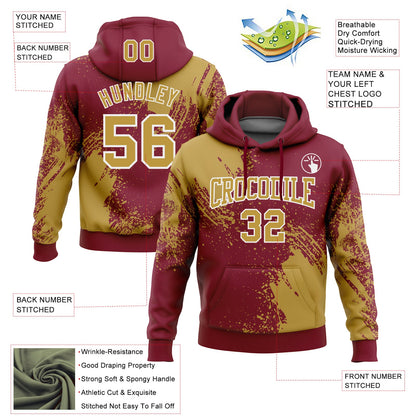 Custom Stitched Crimson Old Gold-White 3D Pattern Design Abstract Brush Stroke Sports Pullover Sweatshirt Hoodie