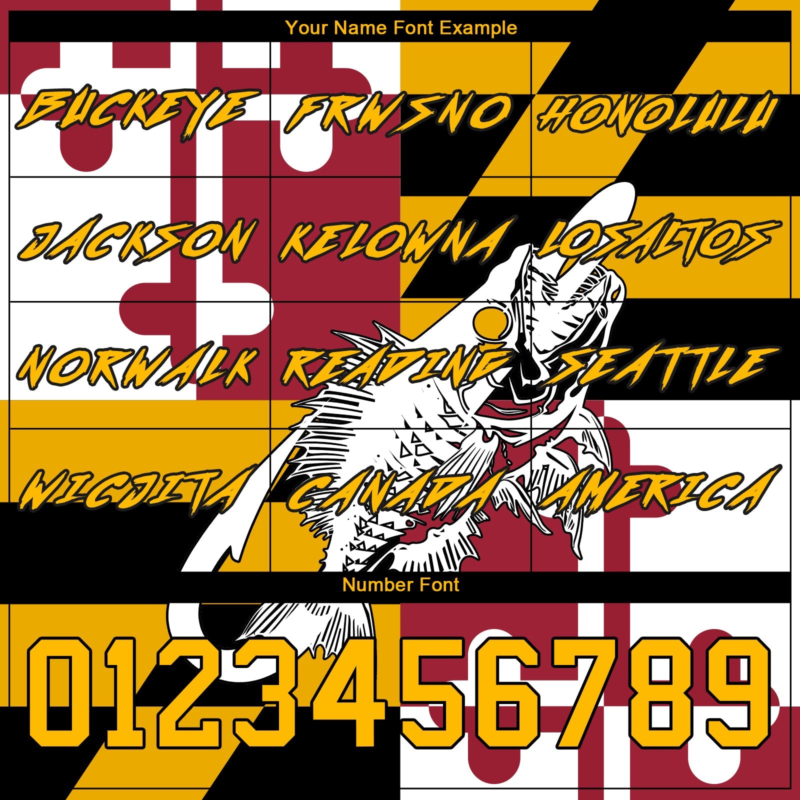 Custom Gold Black-Red 3D Maryland Flag And Fish Hook Skull Fishing Sports Pullover Sweatshirt Hoodie