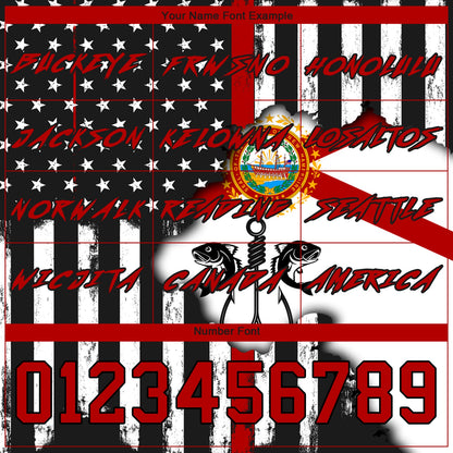 Custom Black Red-White 3D American Flag And Fish Hook Fishing Sports Pullover Sweatshirt Hoodie