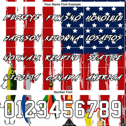 Custom White US Navy Blue Red-Black 3D American Flag And Fish Hook Fishing Bait Sports Pullover Sweatshirt Hoodie