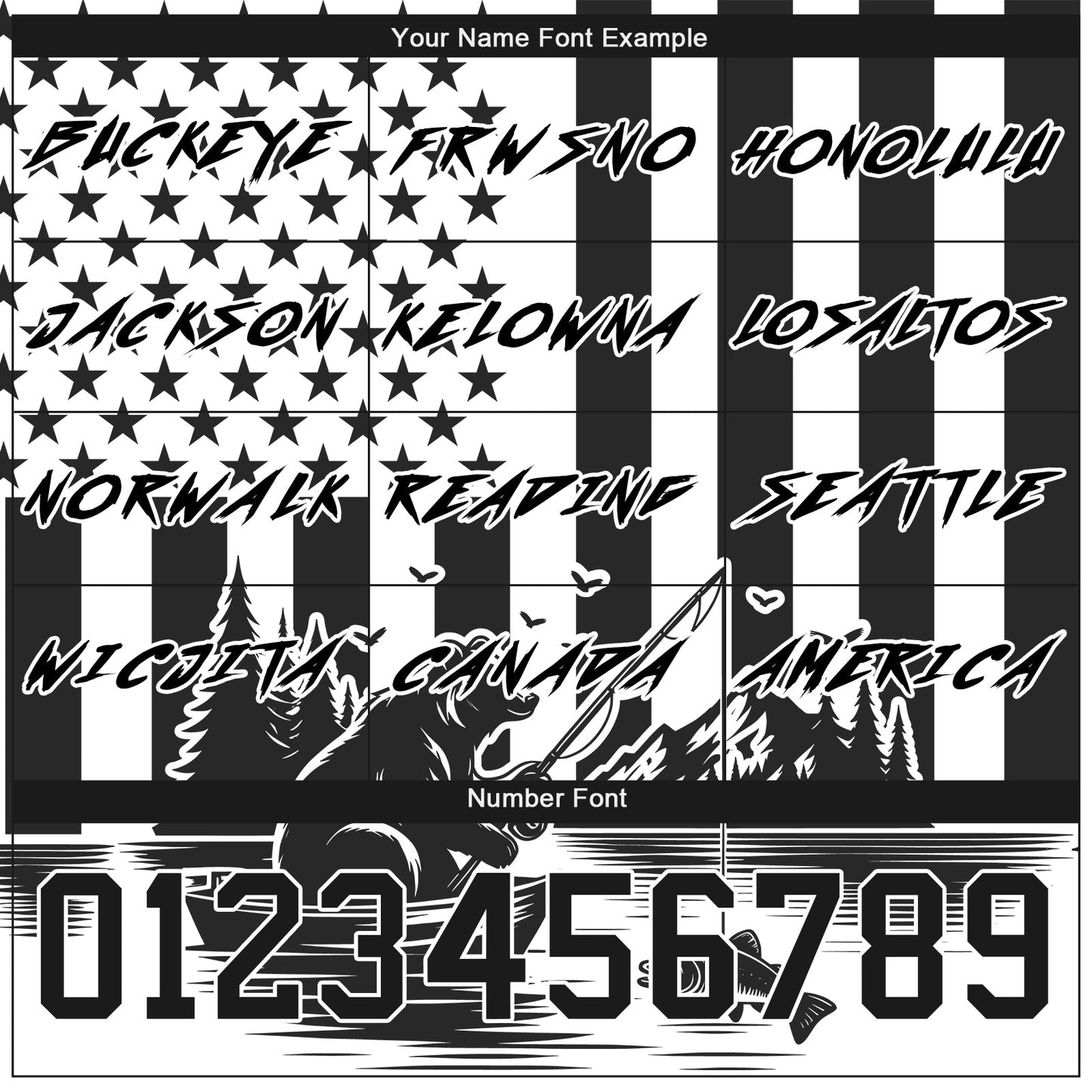 Custom Black White 3D American Flag And Fish Fishing Sports Pullover Sweatshirt Hoodie
