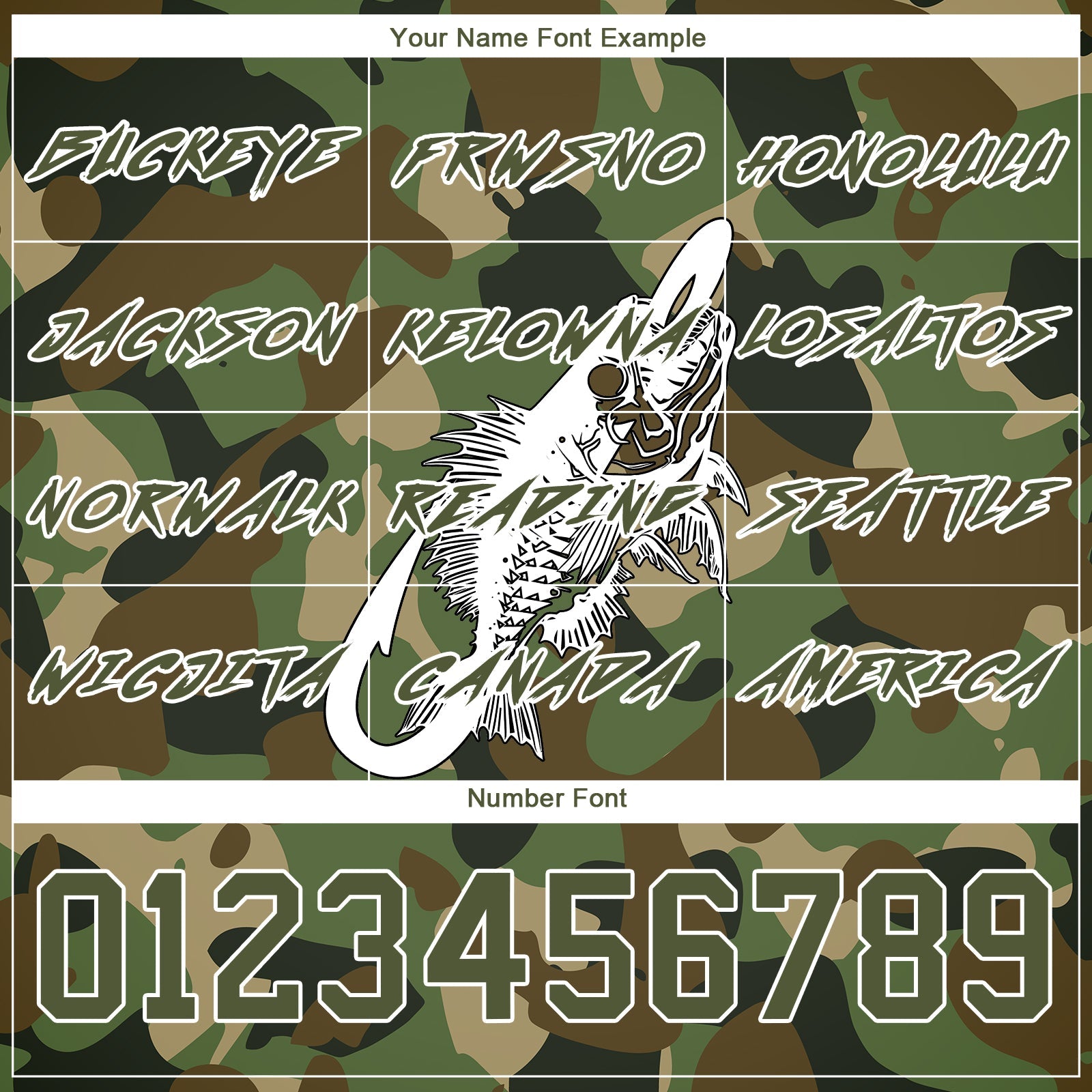 Custom Camo Olive-White 3D Fish Hook Skull Fishing Sports Pullover Sweatshirt Salute To Service Hoodie