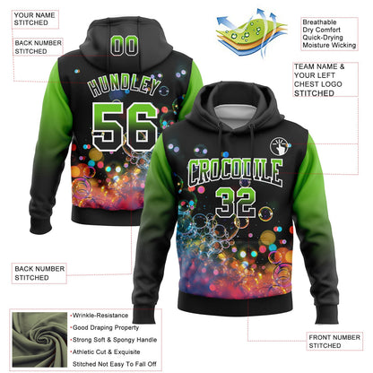 Custom Stitched Black Aurora Green-White Fade 3D Pattern Design Colorful Bubbles Sports Pullover Sweatshirt Hoodie