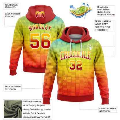 Custom Stitched Gold Red-White 3D Pattern Design Geometric Gradient Square Shapes Sports Pullover Sweatshirt Hoodie