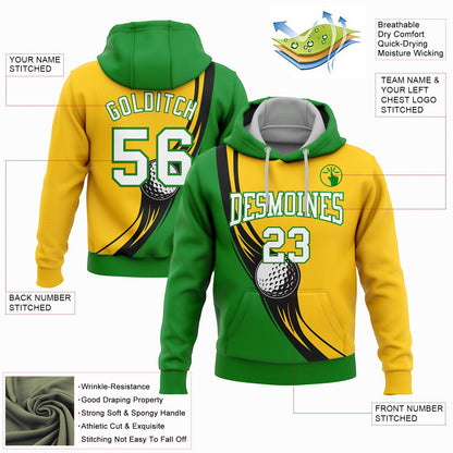 Custom Stitched Yellow White-Grass Green 3D Golf Ball Sports Pullover Sweatshirt Hoodie