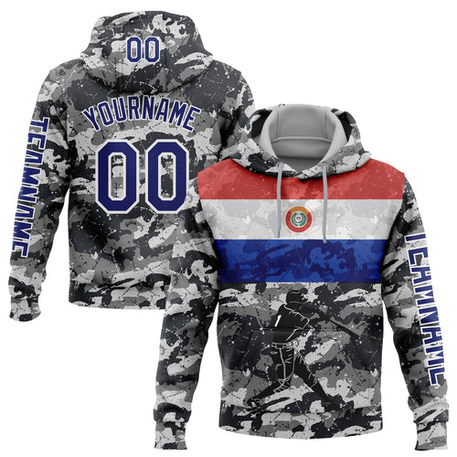 Custom Camo Navy-White 3D Paraguay Paraguayan Flag Sports Pullover Sweatshirt Salute To Service Hoodie