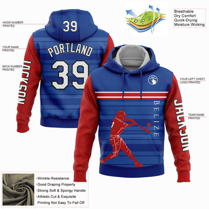 Custom Royal Red-Black 3D Belize Belizean Flag Sports Pullover Sweatshirt Hoodie
