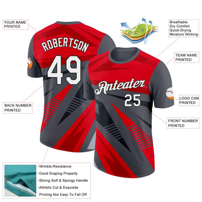 Custom Steel Gray Red-Black 3D Esports Performance T-Shirt