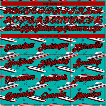 Custom Aqua Red-Black 3D Pattern Design Sailing Cruise Ship Columbus Day Performance T-Shirt