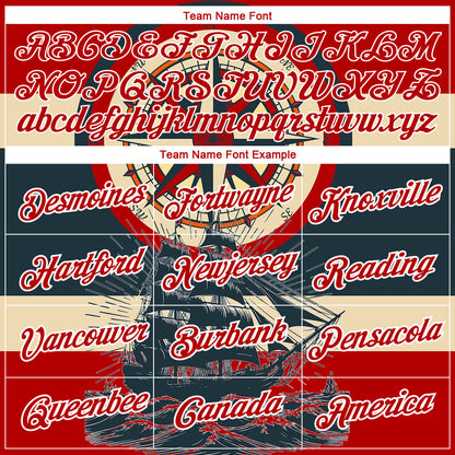Custom Red White 3D Pattern Design Sailing Ship Compass Columbus Day Performance T-Shirt