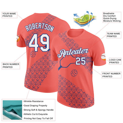Custom Red White-Royal 3D Pickleball Paddles Balls Performance T-Shirt