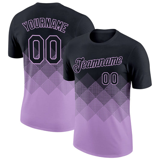 Custom Black Light Purple 3D Pattern Design Gradient Square Shapes Performance T-Shirt