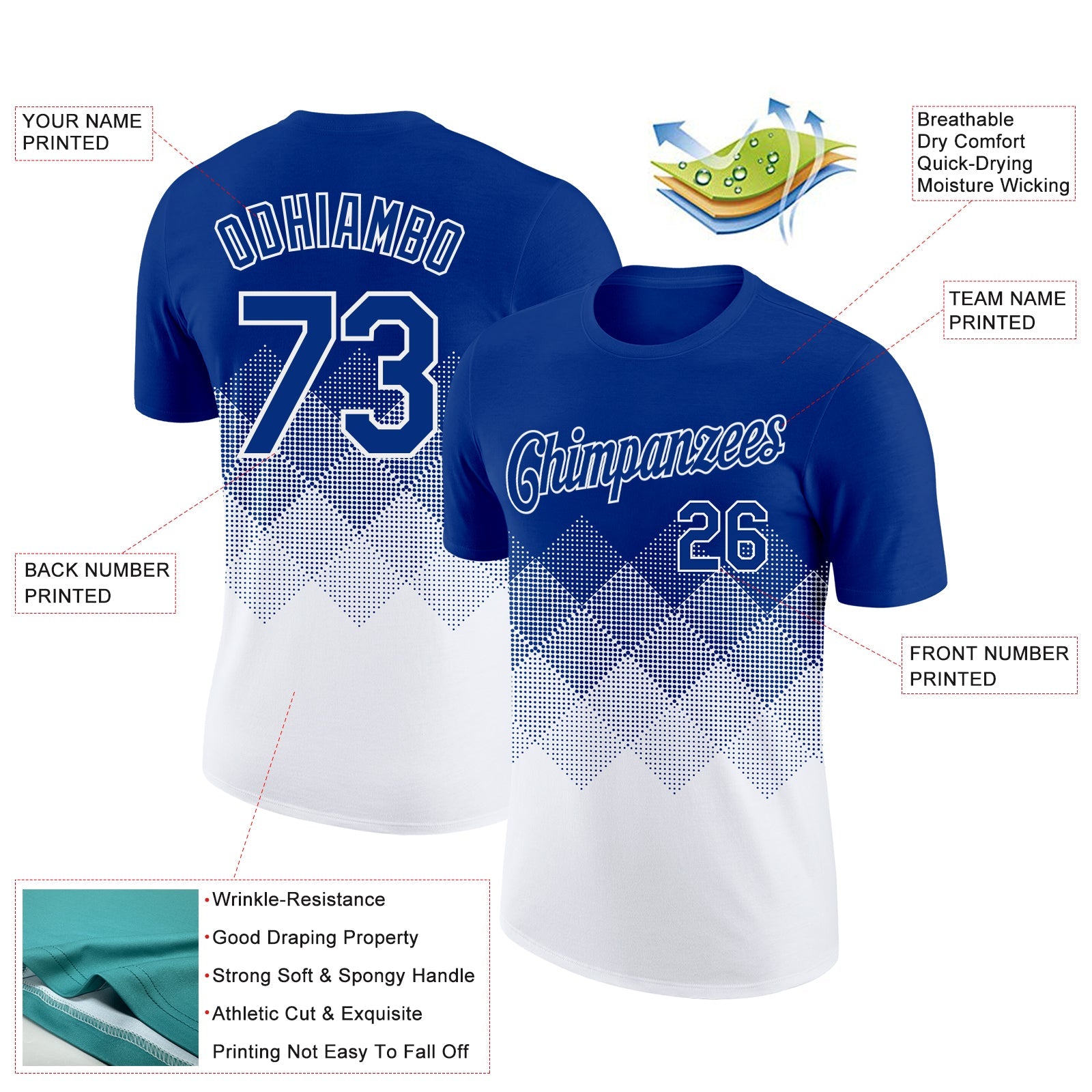 Custom Royal White 3D Pattern Design Gradient Square Shapes Performance T-Shirt
