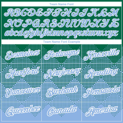 Custom Kelly Green Light Blue-White 3D Pattern Design Gradient Square Shapes Performance T-Shirt
